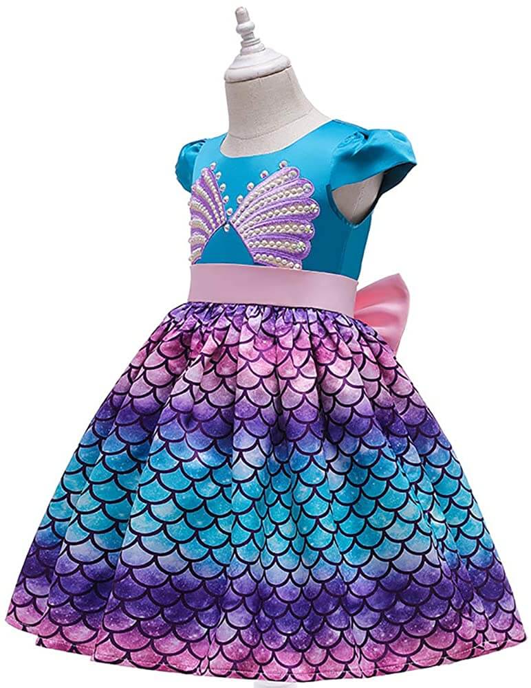 Robe sirène pour enfants, costume de cosplay de la Princesse Ariel, costume de fée pour fête d'été 3-11 ans