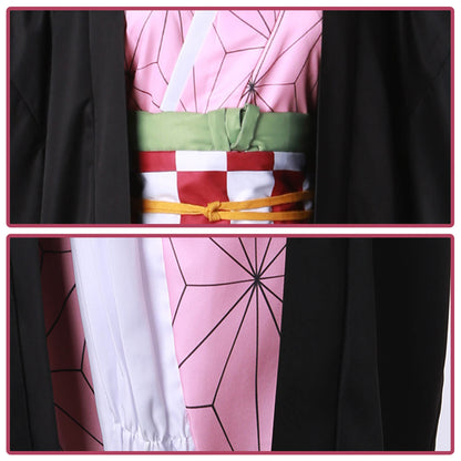 Nezuko Kamado Costume Halloween Cosplay Dress Outfit Full Set For Kids and Adult