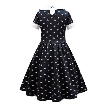 Girls Wednesday Dress Kids Wednesdays Addams Costume Wednesday Wig Gloves Bag for Cosplay 4-12 Years