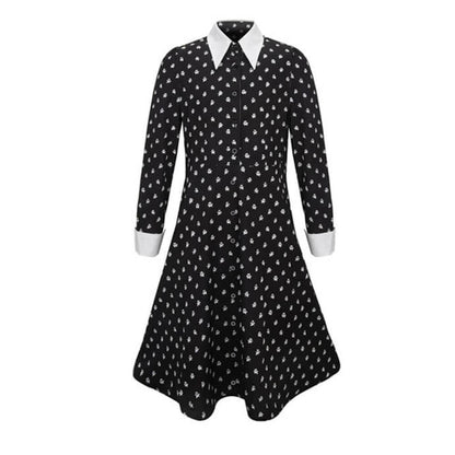 Girls Wednesday Addams Costume White Peter Pan Collar Wednesday Dress and Wig