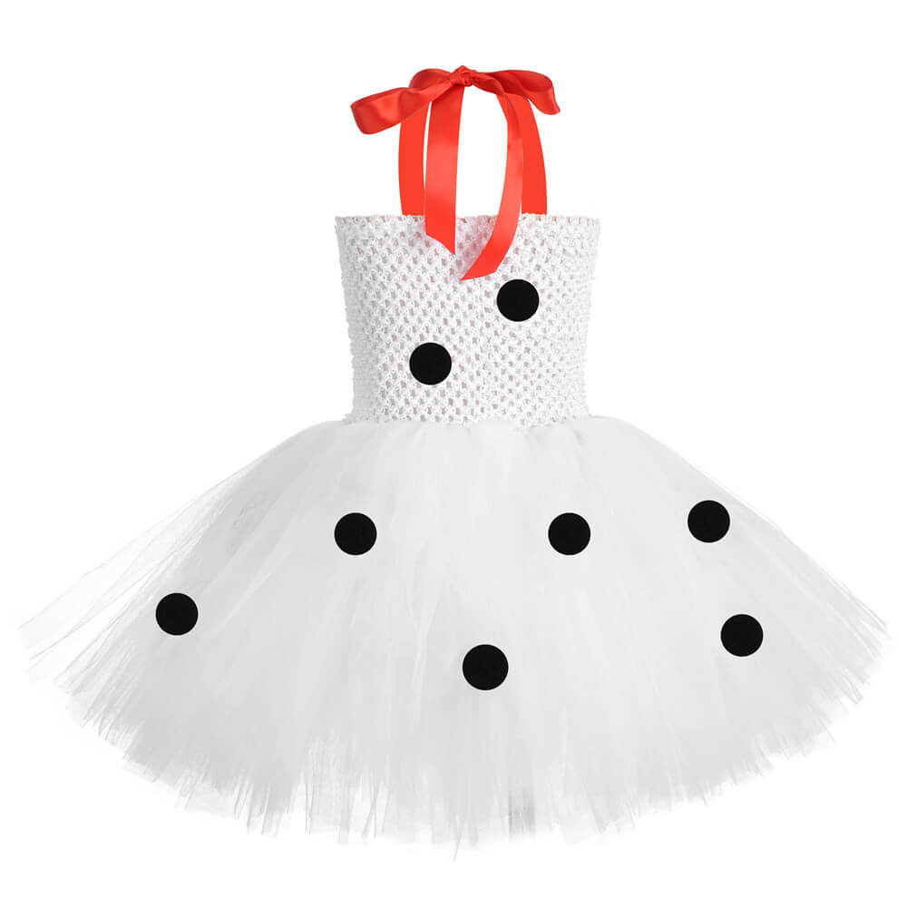 Childrens Cruella Costume Girls White Polka Dot Tutu Dress with Headband