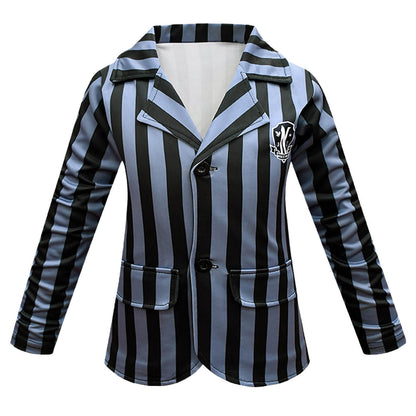 Wednesday School Uniform Girls Nevermore Academy Costume Wednesday Pleated Skirt Stripes Outfit for Halloween Party