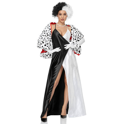 Adult Devil Costume Sexy Slip Dress Women High Split Maxi Dresses Dress with Cloak Gloves and Wig