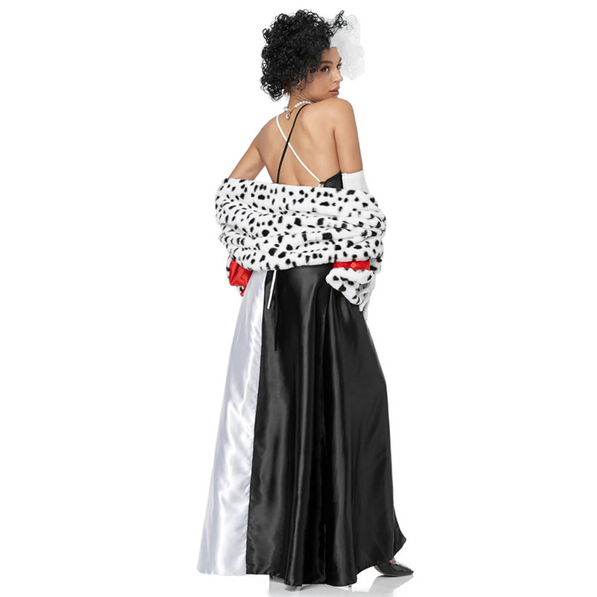 Adult Devil Costume Sexy Slip Dress Women High Split Maxi Dresses Dress with Cloak Gloves and Wig