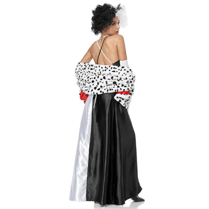 Adult Devil Costume Sexy Slip Dress Women High Split Maxi Dresses Dress with Cloak Gloves and Wig