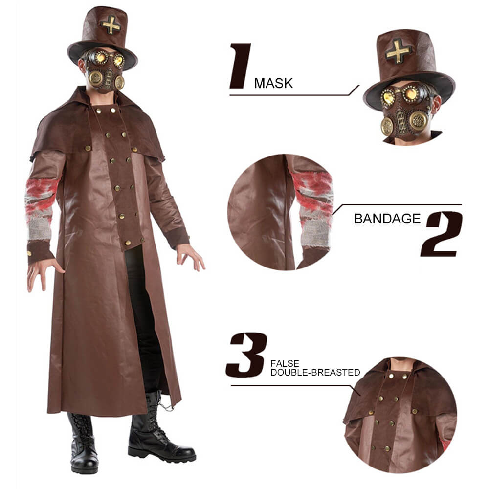 Déguisement de médecin de la peste pour Halloween - Tenue Steampunk pour femmes et hommes