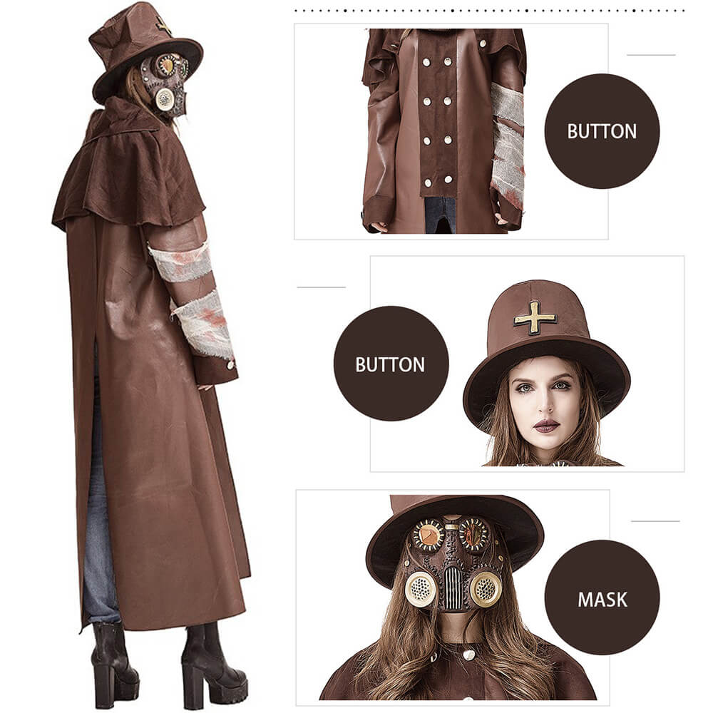 Déguisement de médecin de la peste pour Halloween - Tenue Steampunk pour femmes et hommes