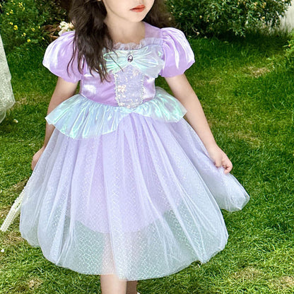 Robe La Petite Sirène à manches bouffantes avec des paillettes scintillantes Robe Tutu Sirène pour filles Robe d'anniversaire
