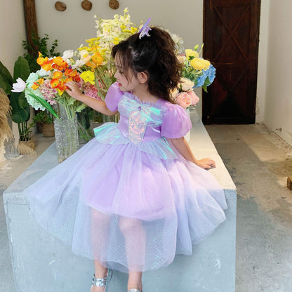 Robe La Petite Sirène à manches bouffantes avec des paillettes scintillantes Robe Tutu Sirène pour filles Robe d'anniversaire