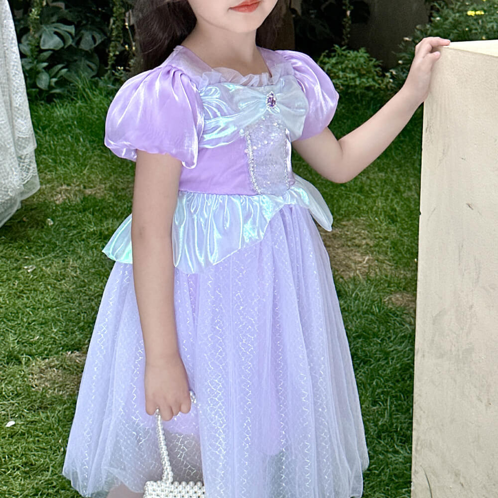 Vestido de la Sirenita con mangas abullonadas y lentejuelas brillantes, vestido tutú de sirena para niñas, vestido de cumpleaños
