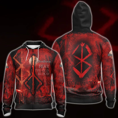 Sweat-shirt à capuche et T-shirt à motif de la ville rouge Bloodborne pour hommes