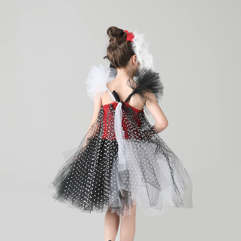 Robe Tutu à Pois pour Enfants avec Bandeau pour Filles Halloween Cosplay