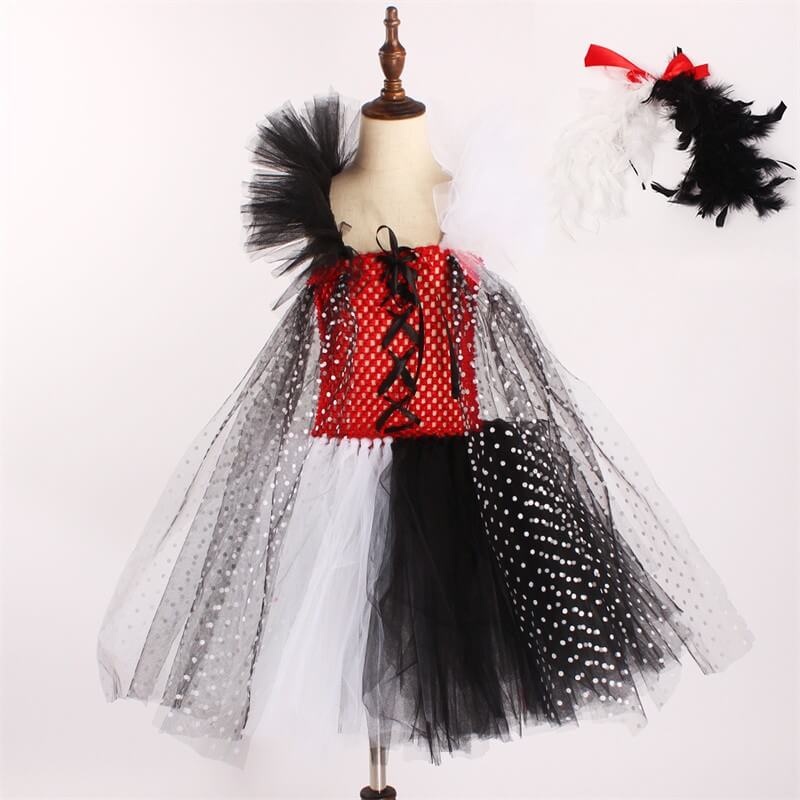 Robe Tutu à Pois pour Enfants avec Bandeau pour Filles Halloween Cosplay