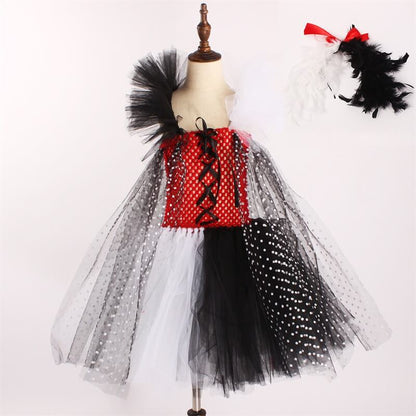 Kids Spots Tutu Dress with Headband for Girls Halloween Cosplay