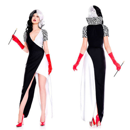 Women Cosplay Costume High Split Sexy Maxi Dresses and Red Gloves 2pcs Suit for Halloween Cosplay