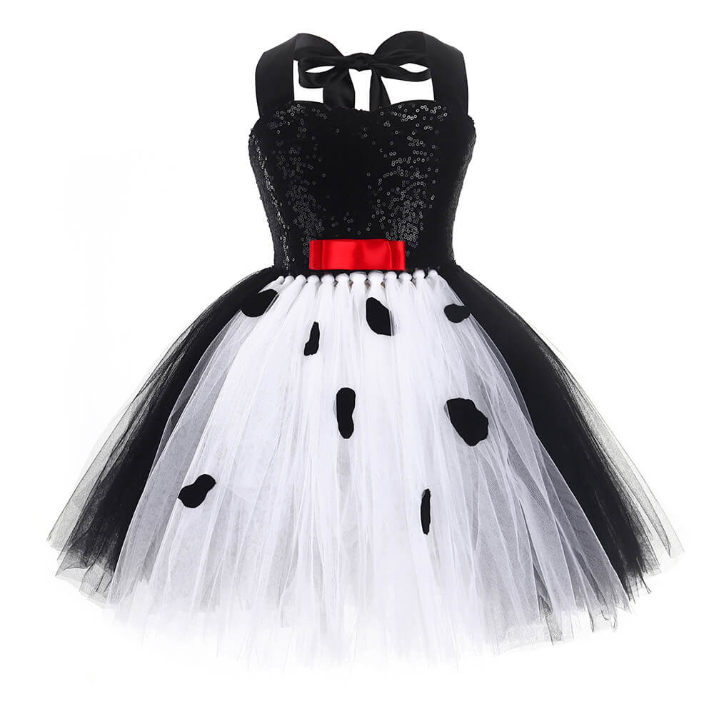 Robe de Soirée sans Manches à Épaule Dénudée avec Accessoires de Costume de Sorcière Blanc/Noir pour Filles pour Halloween Carnaval