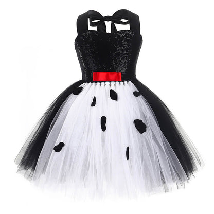 Grils White/Black Witch Costume One Shoulder Sleeveless Evening Dress with Accessories for Halloween Carnival