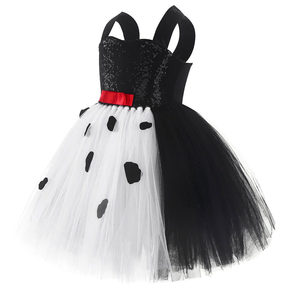 Robe de Soirée sans Manches à Épaule Dénudée avec Accessoires de Costume de Sorcière Blanc/Noir pour Filles pour Halloween Carnaval
