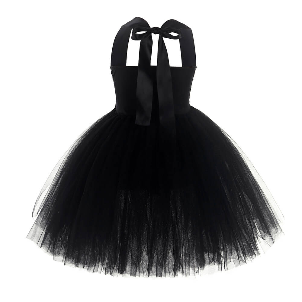 Robe de Soirée sans Manches à Épaule Dénudée avec Accessoires de Costume de Sorcière Blanc/Noir pour Filles pour Halloween Carnaval