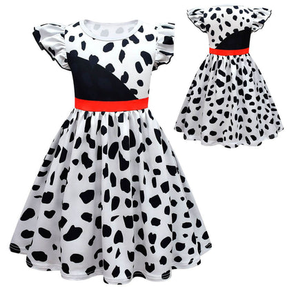 Grils White/ Black Costume Halloween Cosplay Dress Kids Cosplay Dress Wig Bag Full Set