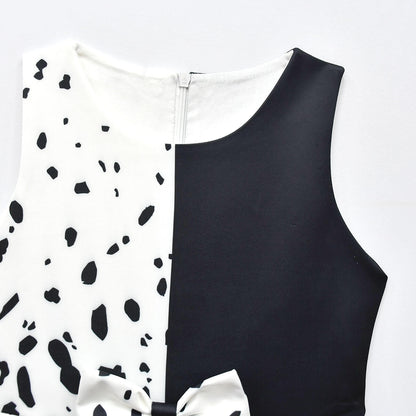 Grils White/Black Dress Halloween Cosplay Costume Spot Dog Fashion Outfit