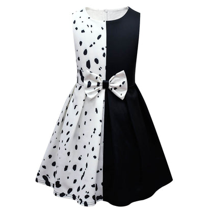 Grils White/Black Dress Halloween Cosplay Costume Spot Dog Fashion Outfit