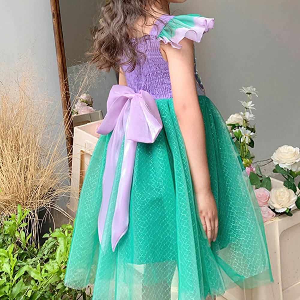 Robe Petite Sirène pour Enfants, Costume de Princesse Ariel, Robe Tutu Multicouche à Manches Volantes