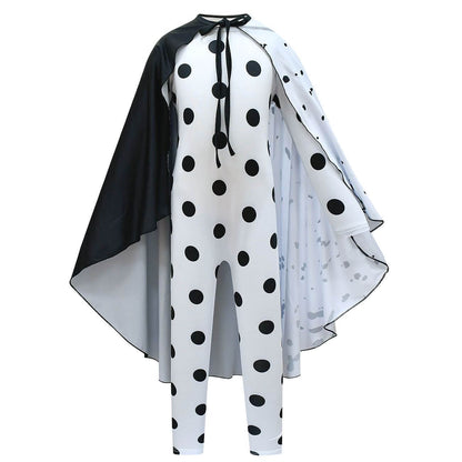 Kids White and Black Spotted Dog Costume Boys Girls Halloween Cosplay Jumpsuit and Cape