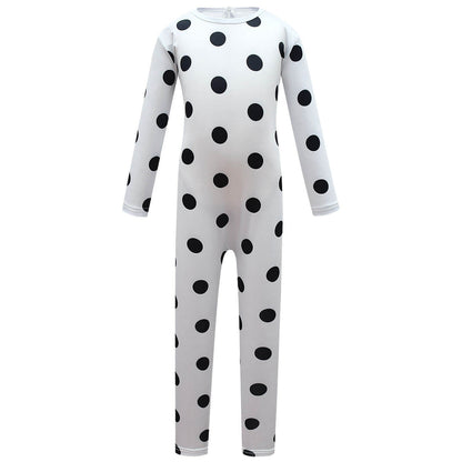 Kids White and Black Spotted Dog Costume Boys Girls Halloween Cosplay Jumpsuit and Cape