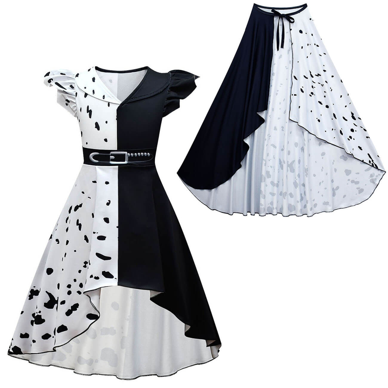 Combinaison d'Halloween noire et blanche pour enfants, costume de cosplay pour garçons et filles