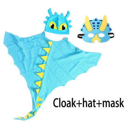 Kids Dragon Cloak with Hat Mask 3pcs Dinosaur Cosplay Costume Cape for Halloween Party
