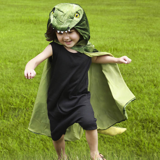 Kids Dinosaur Cloak T-Rex Hooded Cape Boys Girls Halloween Cosplay Costume Dragon Robe 3-12Y