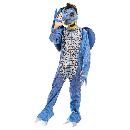 Kids Dinosaur Costume T-rex Jumpsuit Dragon Wings Dinosaur Latex Rubber Mask 3pcs Set for Fancy Cosplay 3T-10