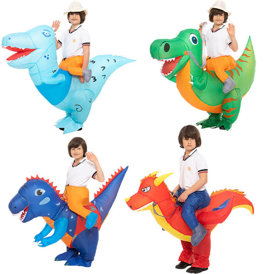 Kids Inflatable Dinosaur Costume Riding Blow Up Dino Costume Funny Halloween Cosplay Outfit for Dress Up