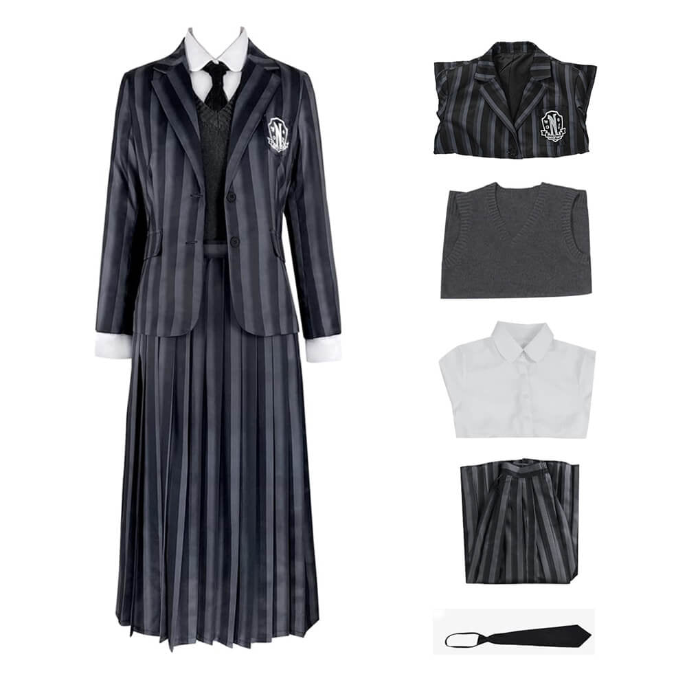Uniforme scolaire de Mercredi Addams, robe Nevermore, costume 5 pièces pour enfant et adulte