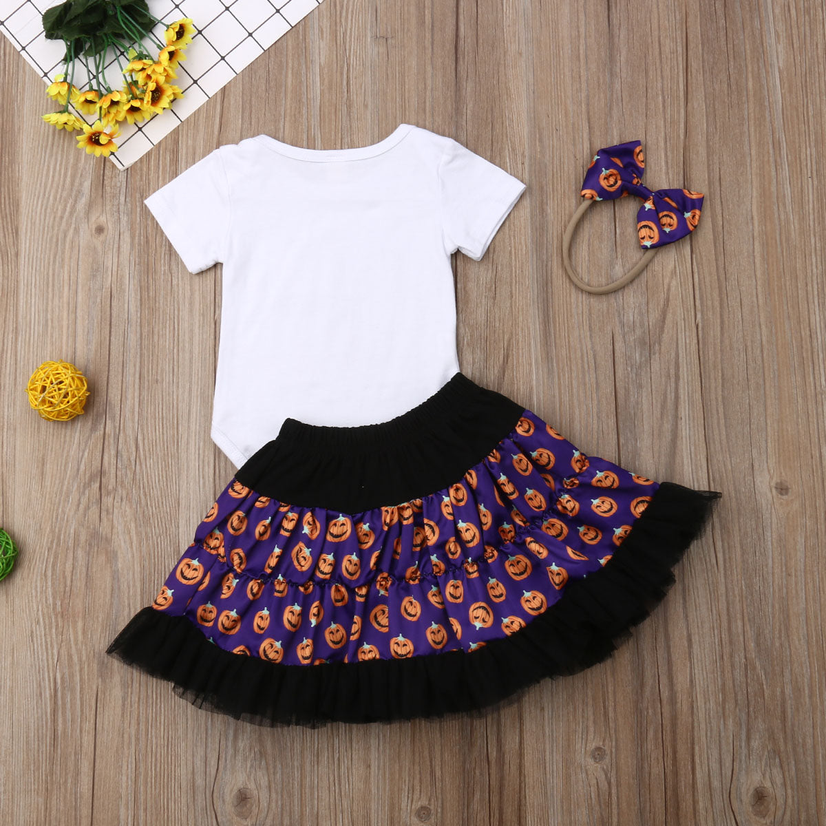 Baby Girls Halloween Romper Tutu Dress Headband Outfits 3PCS