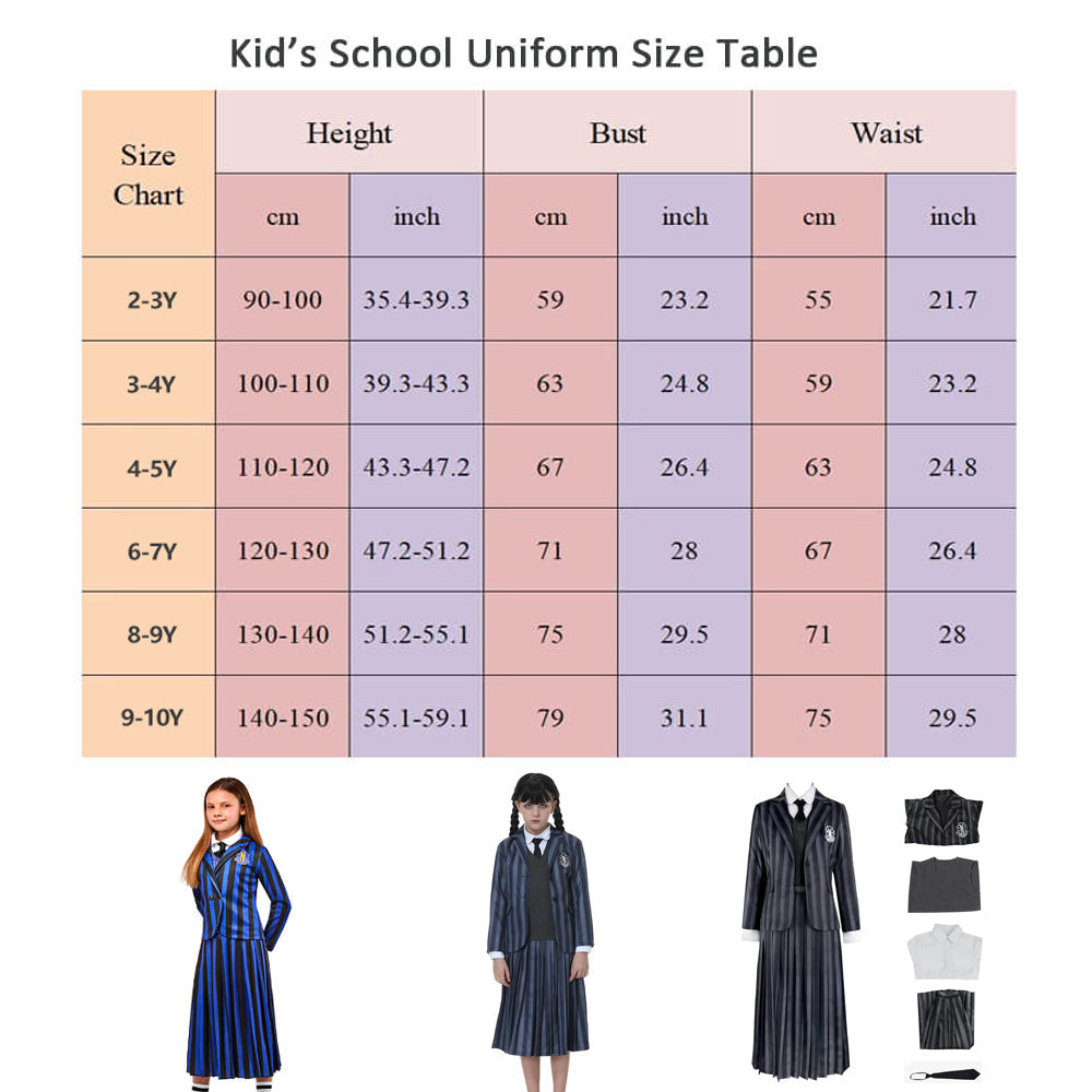 Uniforme scolaire de Mercredi Addams, robe Nevermore, costume 5 pièces pour enfant et adulte