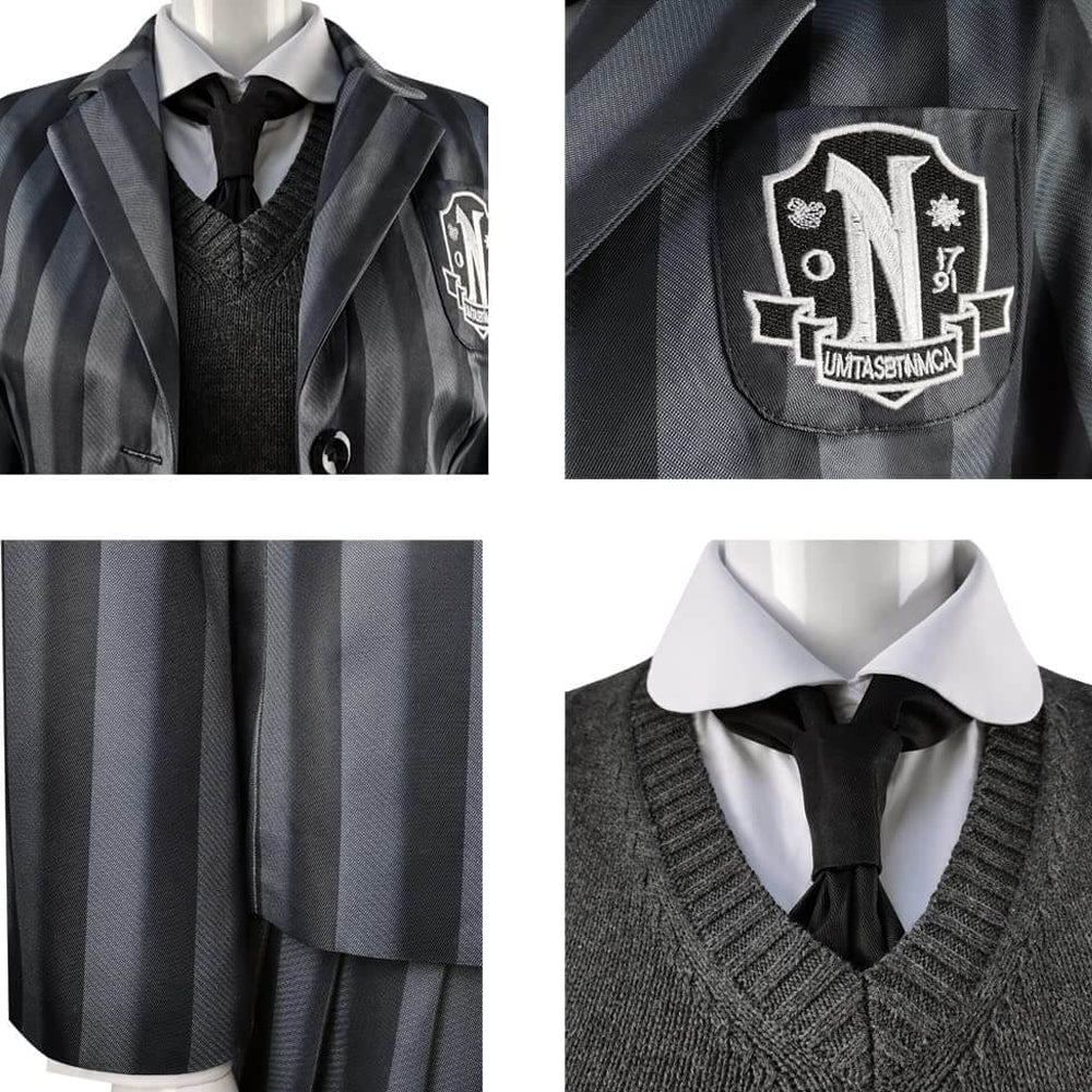 Uniforme scolaire de Mercredi Addams, robe Nevermore, costume 5 pièces pour enfant et adulte